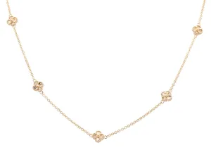 14K Yellow Gold Fashion  Flowers Necklace