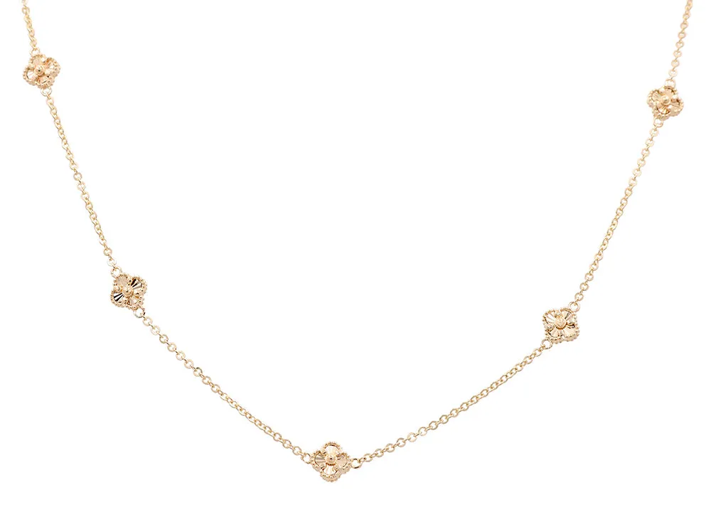 14K Yellow Gold Fashion  Flowers Necklace
