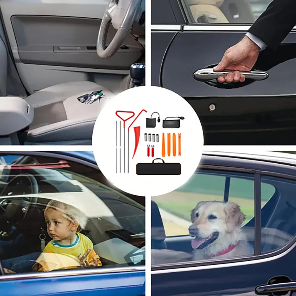 18-piece car emergency kit with window wedge, air wedge bag pump,