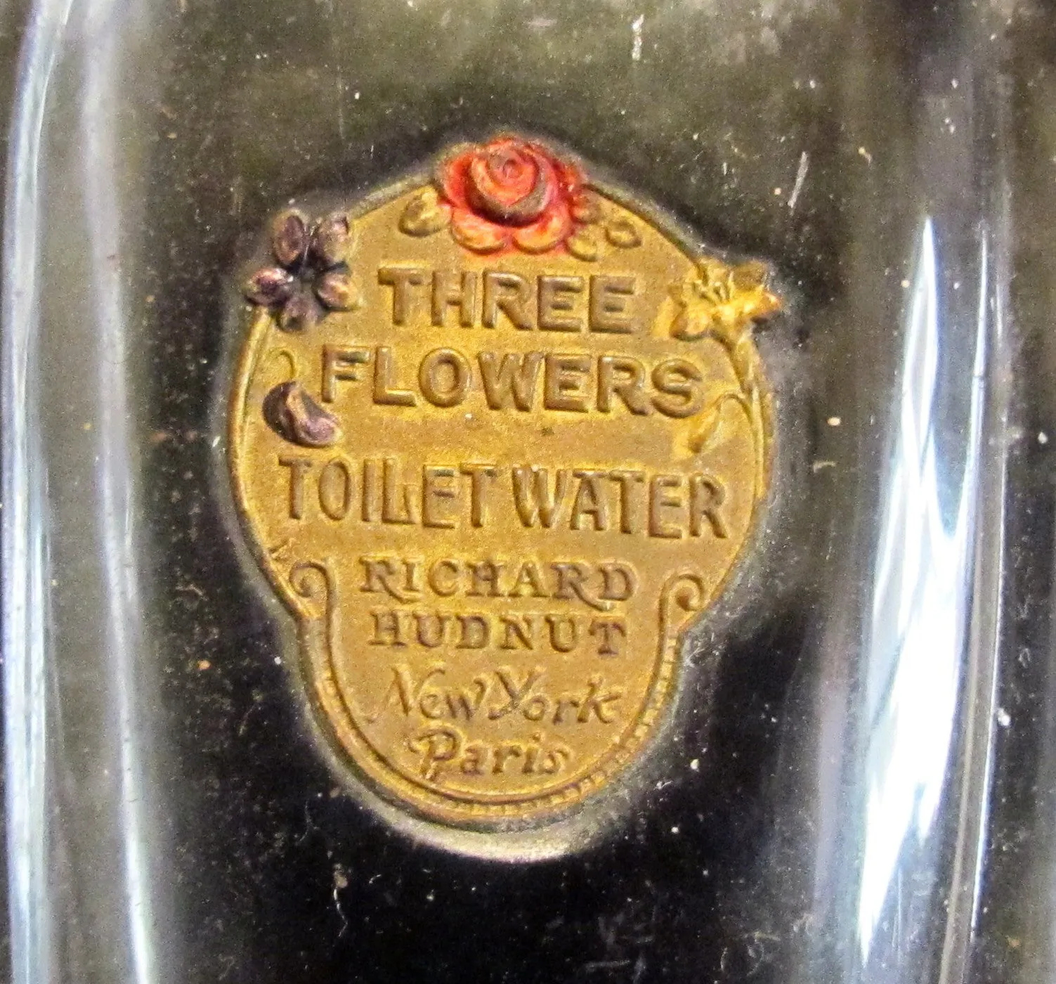 1910's Perfume Bottle Richard Hudnut Three Flowers Antique Glass Bottle