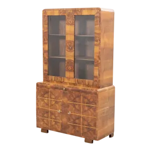 1930s Art Deco : display cabinet in blue walnut with inlay