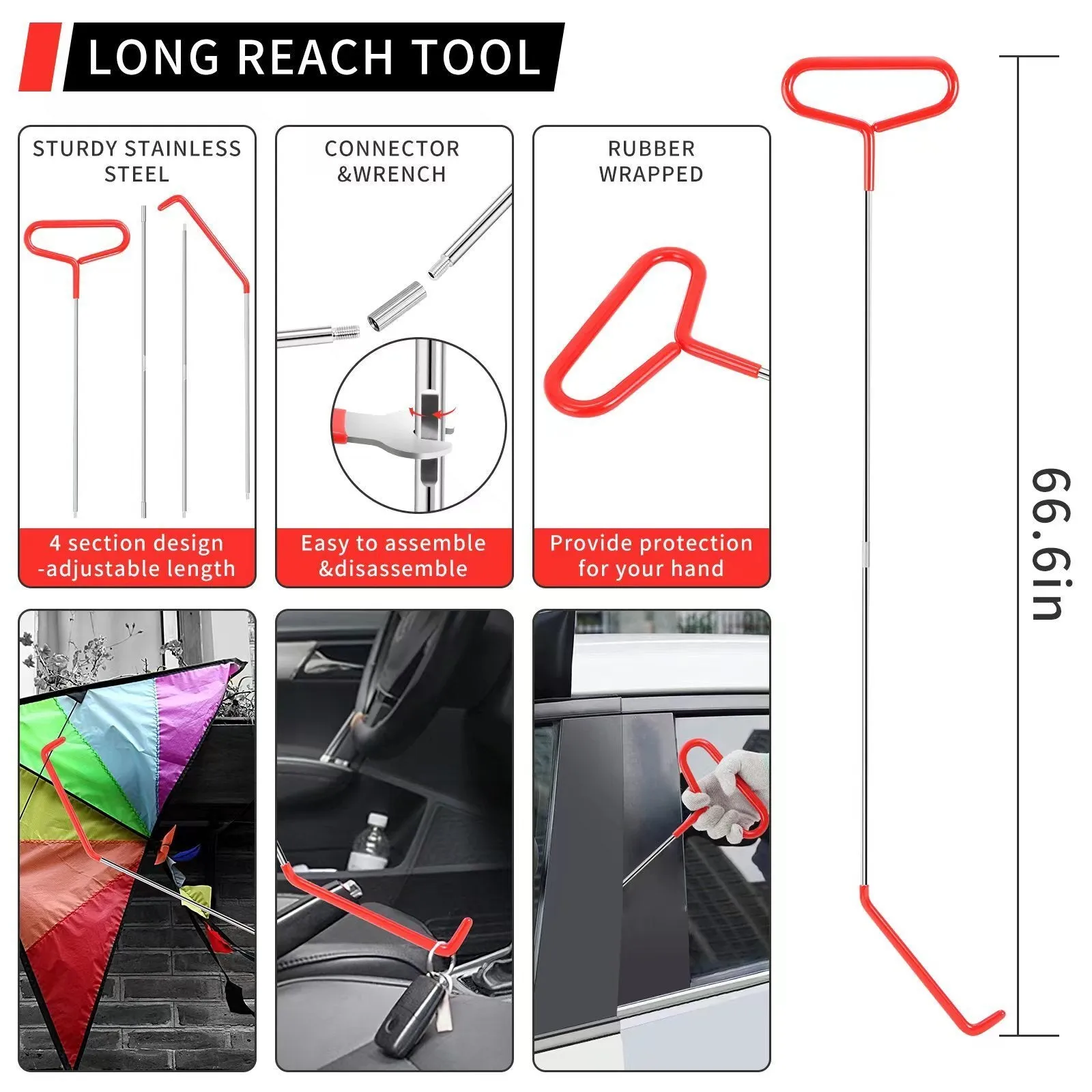 24 stainless steel long distance car emergency key hook red