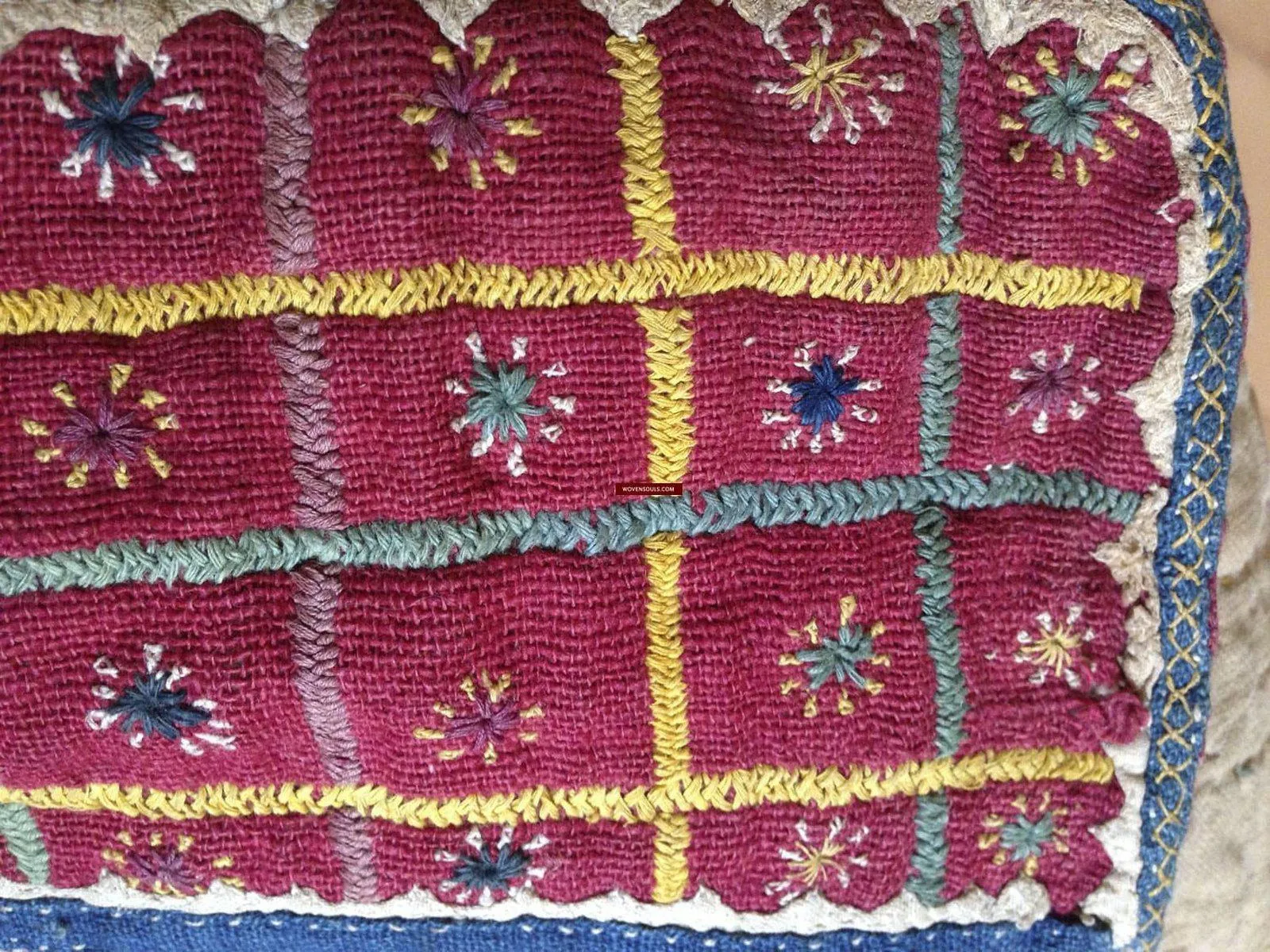 759 SOLD - Old Banjara Handwoven Cotton Pouch with Embroidery