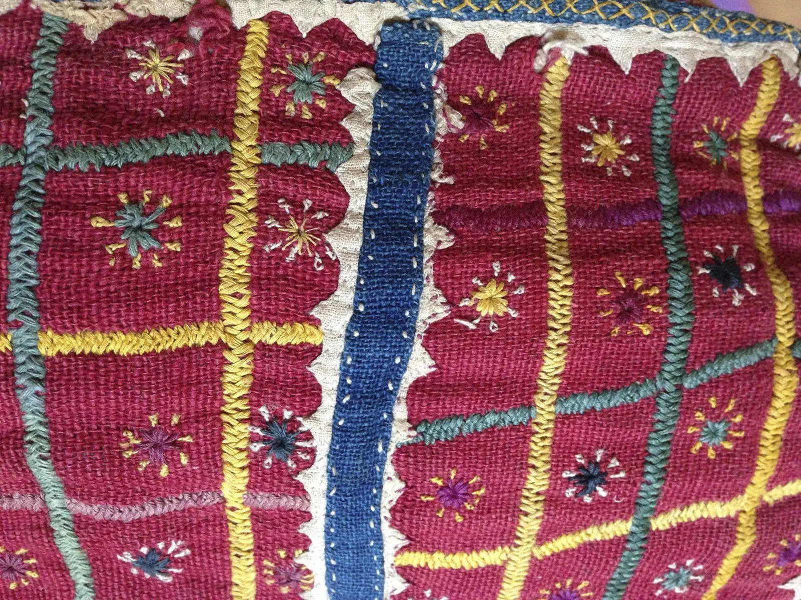 759 SOLD - Old Banjara Handwoven Cotton Pouch with Embroidery