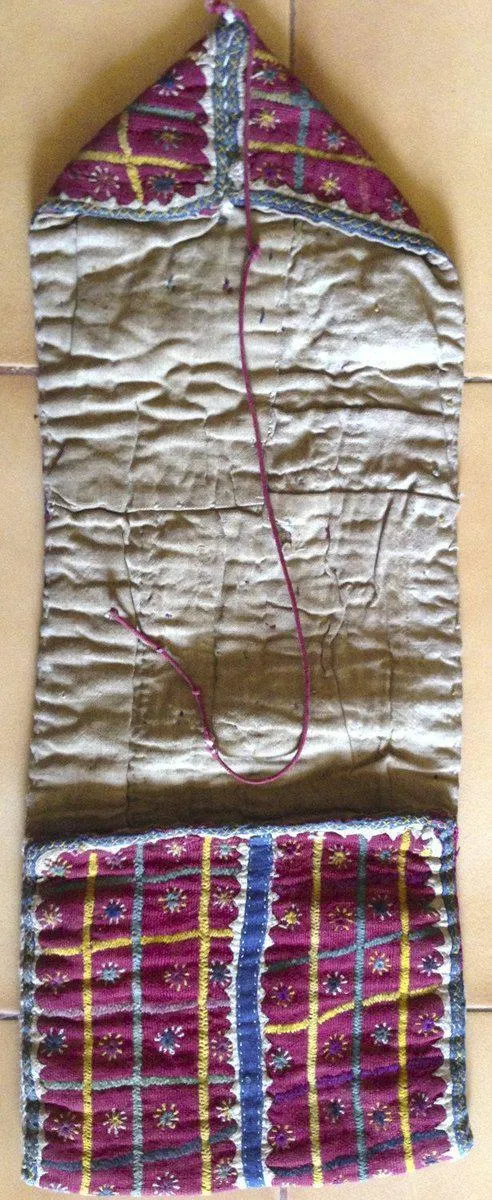 759 SOLD - Old Banjara Handwoven Cotton Pouch with Embroidery
