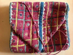 759 SOLD - Old Banjara Handwoven Cotton Pouch with Embroidery