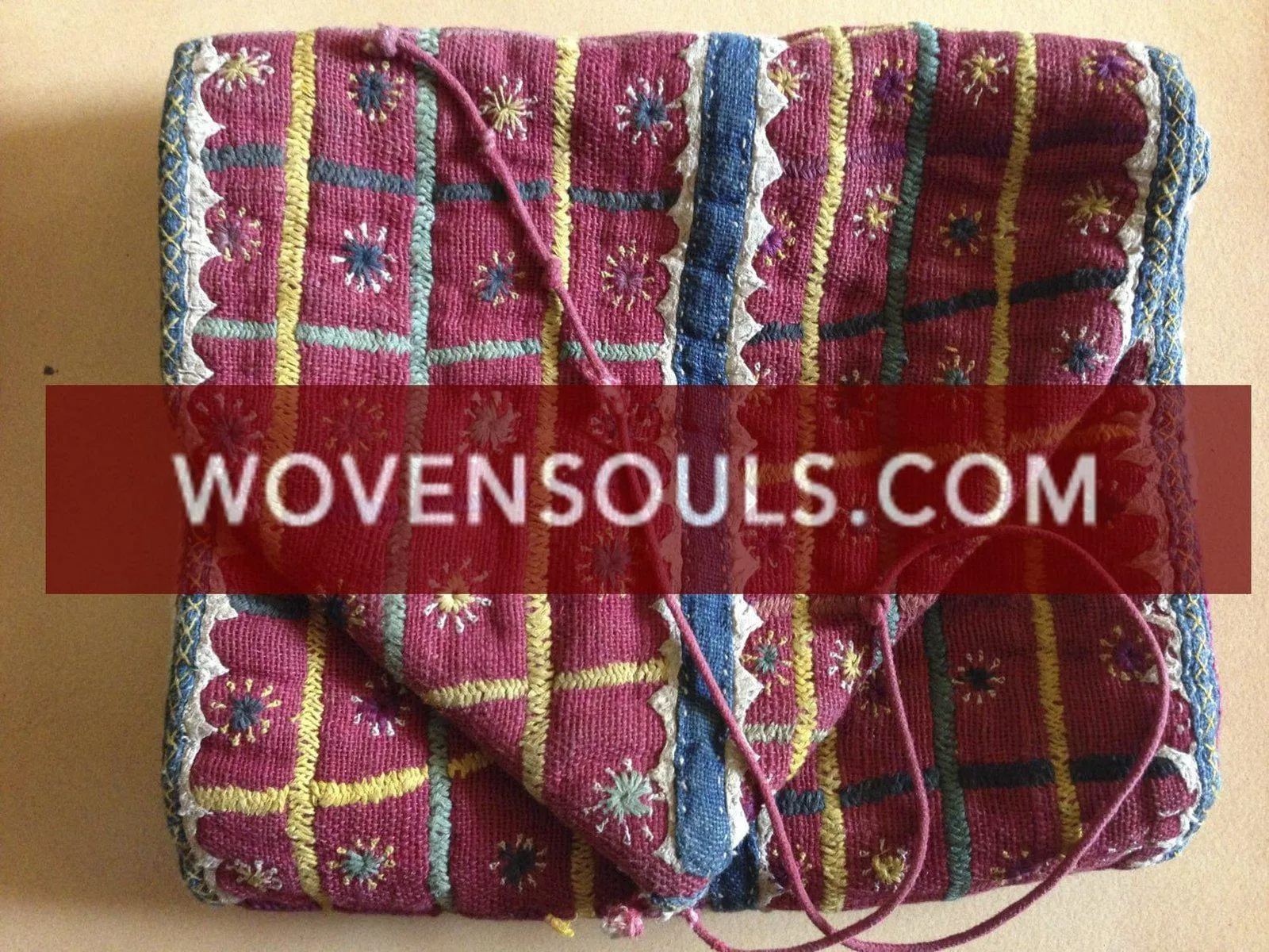759 SOLD - Old Banjara Handwoven Cotton Pouch with Embroidery