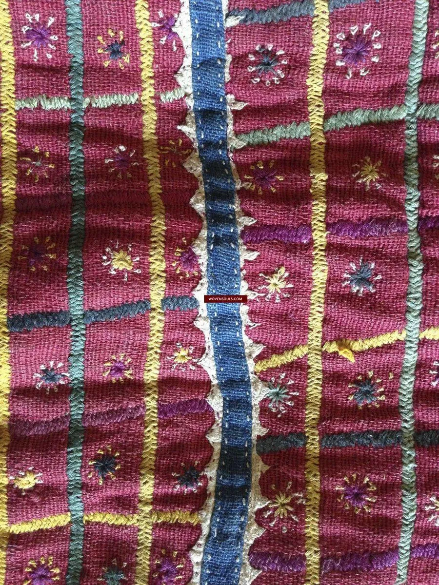 759 SOLD - Old Banjara Handwoven Cotton Pouch with Embroidery