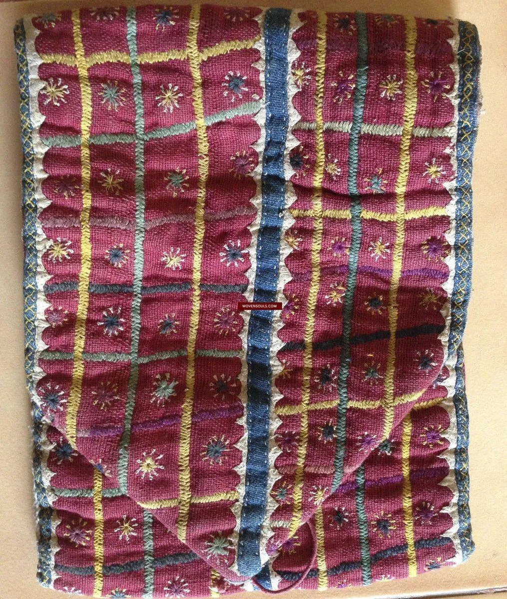 759 SOLD - Old Banjara Handwoven Cotton Pouch with Embroidery