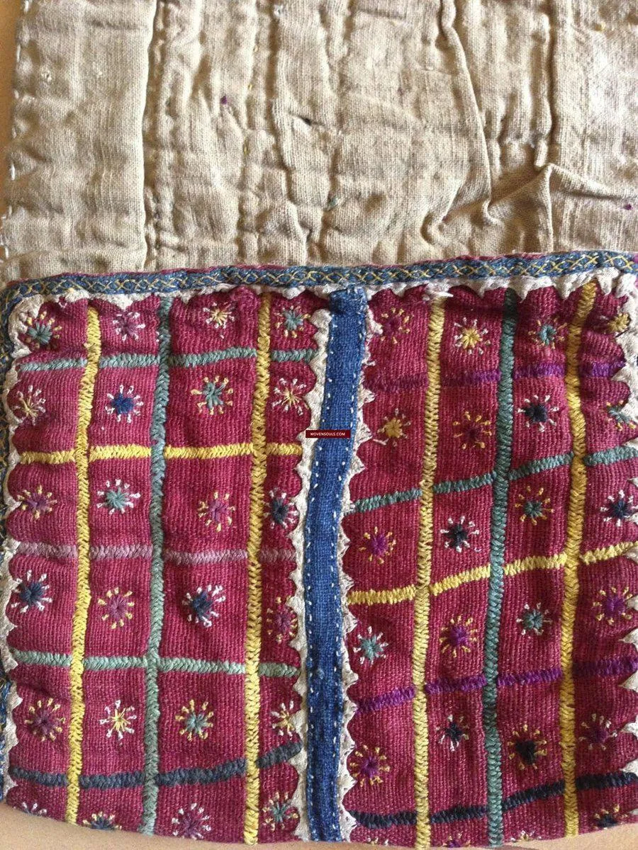 759 SOLD - Old Banjara Handwoven Cotton Pouch with Embroidery