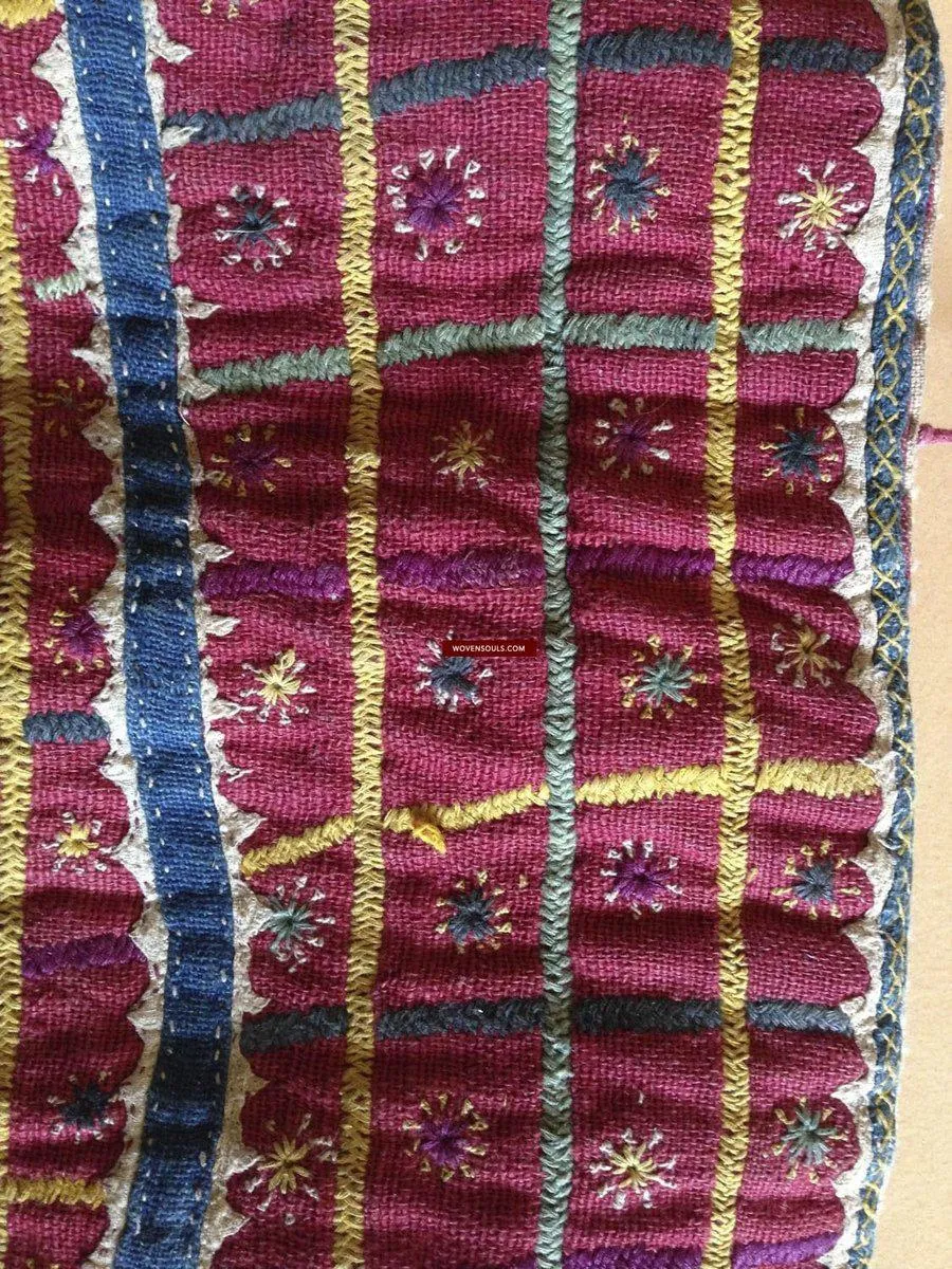 759 SOLD - Old Banjara Handwoven Cotton Pouch with Embroidery