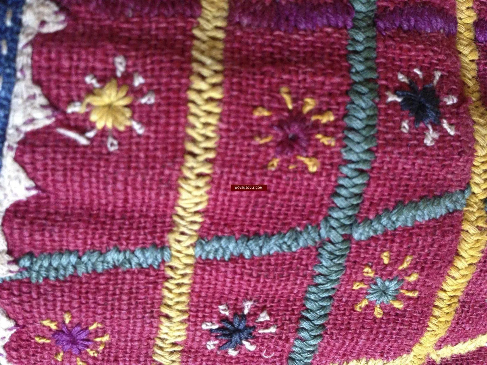759 SOLD - Old Banjara Handwoven Cotton Pouch with Embroidery