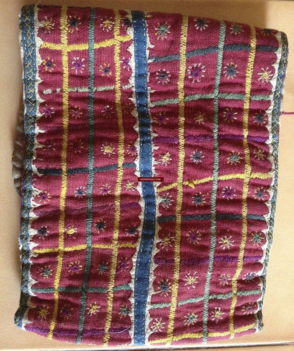759 SOLD - Old Banjara Handwoven Cotton Pouch with Embroidery
