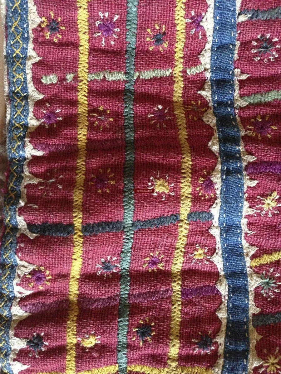 759 SOLD - Old Banjara Handwoven Cotton Pouch with Embroidery