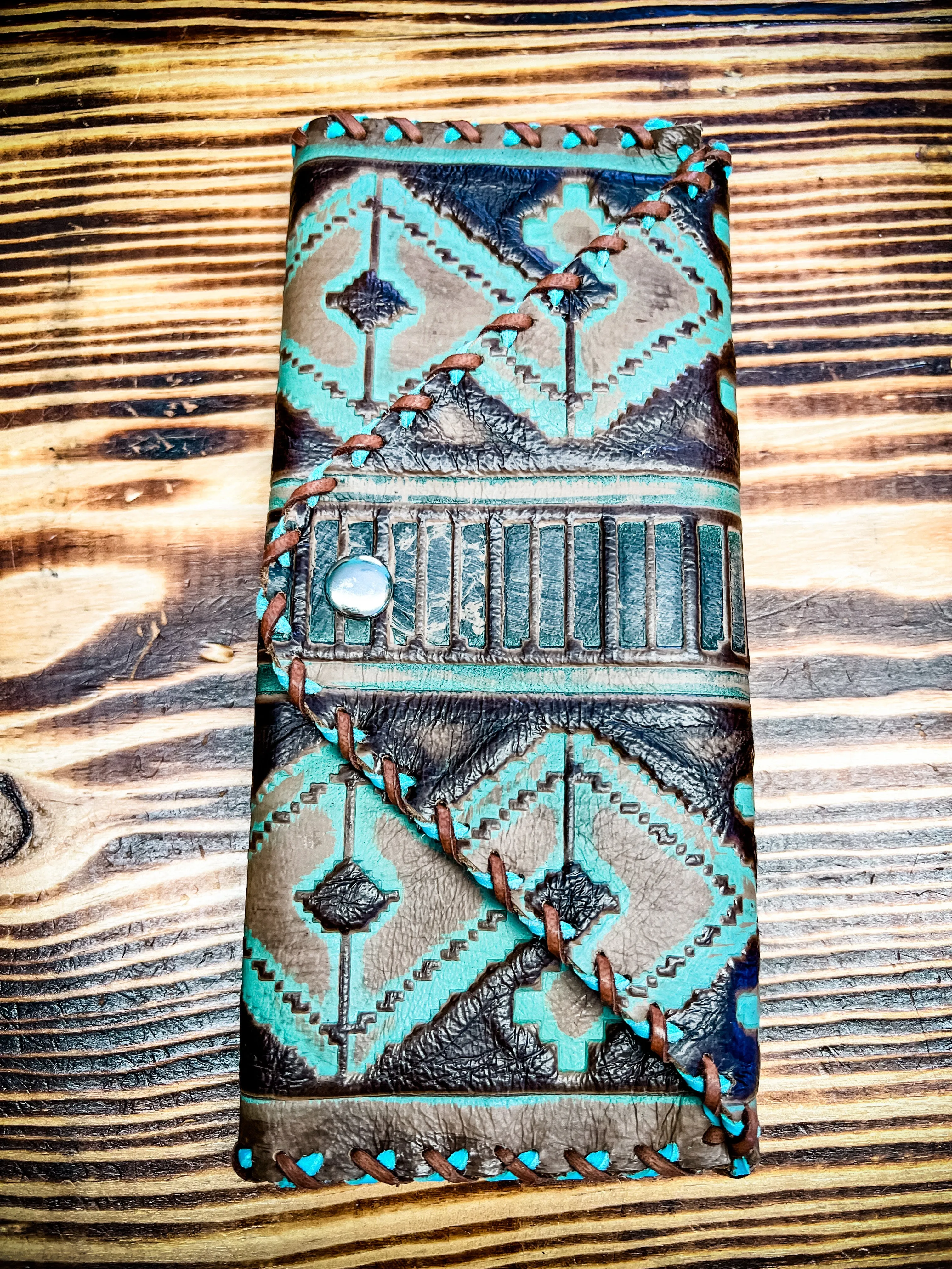 ACD Wallet 1109 Navajo & Turquoise Crackle leather