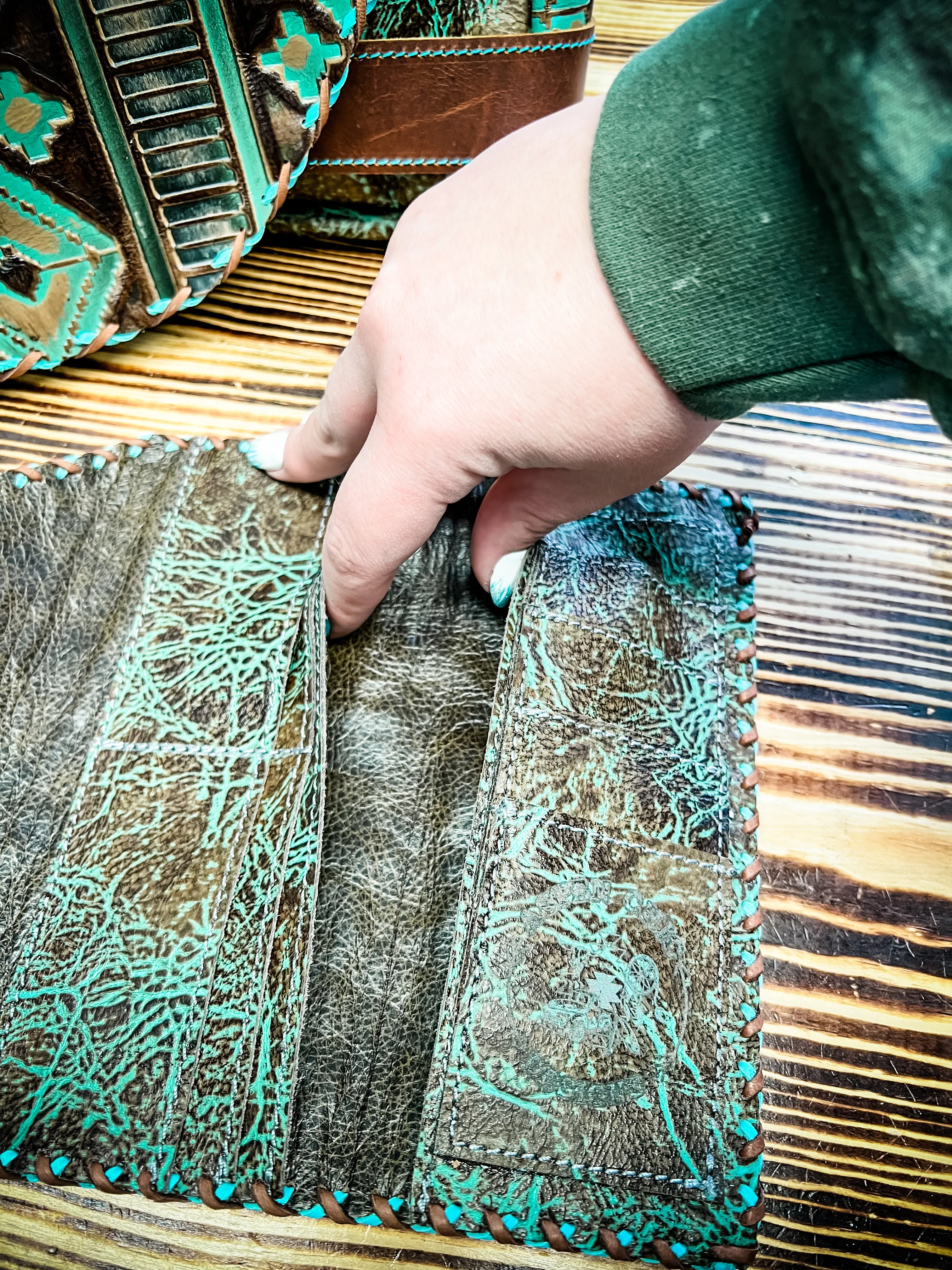 ACD Wallet 1109 Navajo & Turquoise Crackle leather