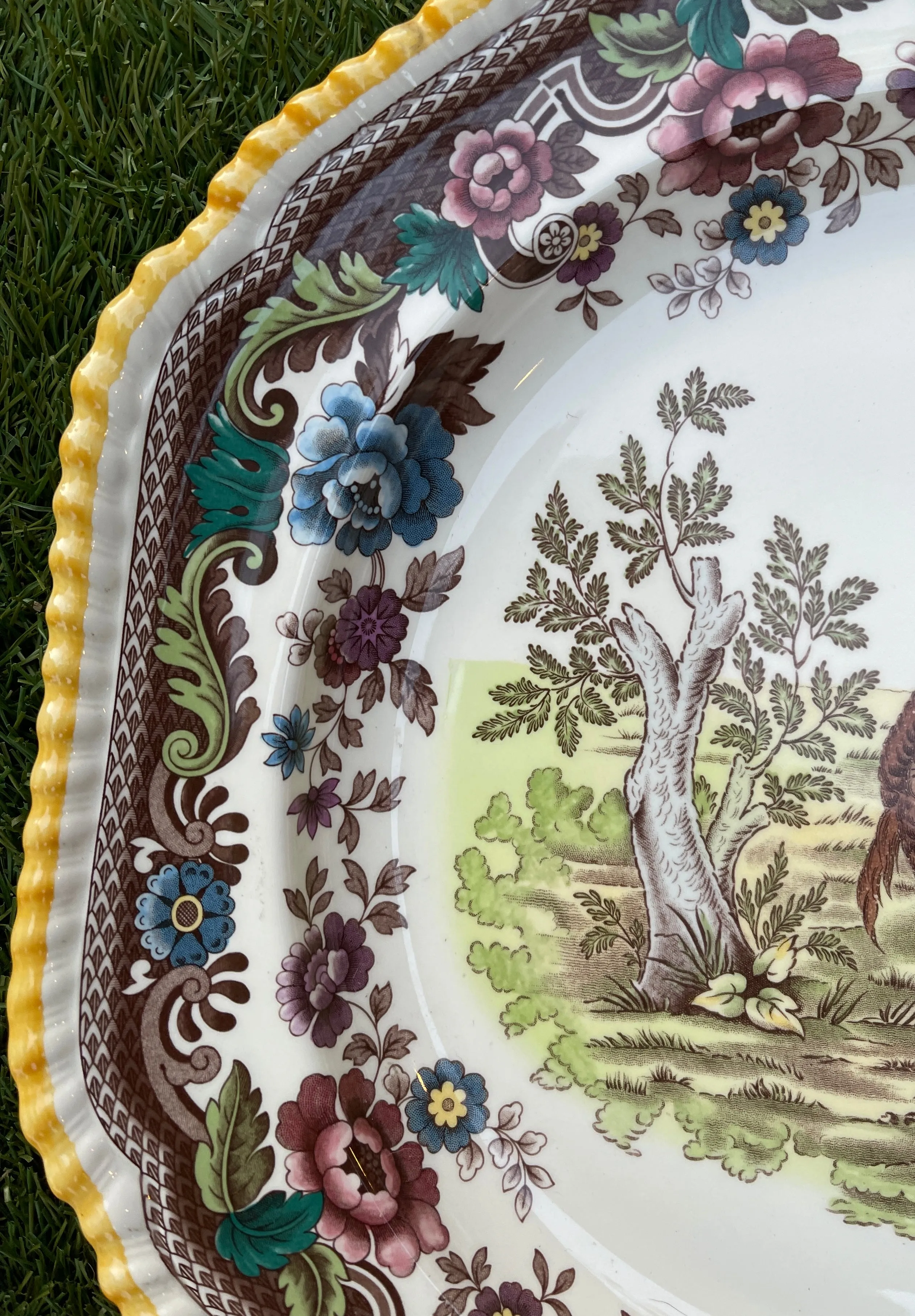 Antique Copeland Spode Upland Polychrome Transferware Turkey Platter