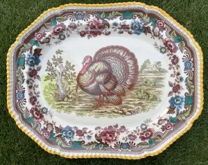 Antique Copeland Spode Upland Polychrome Transferware Turkey Platter