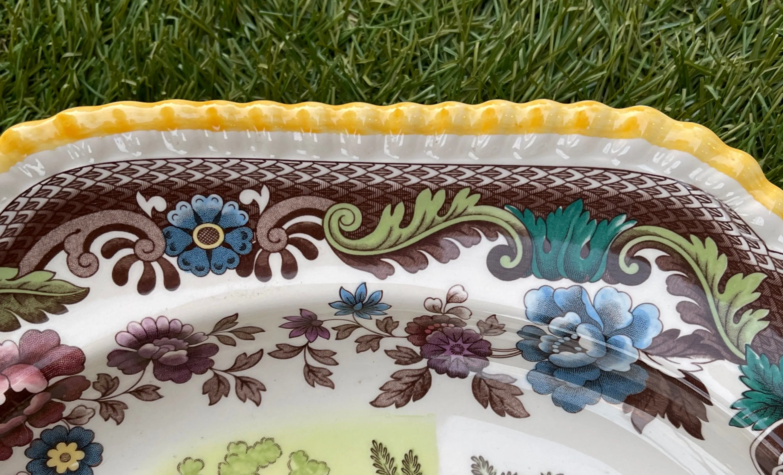 Antique Copeland Spode Upland Polychrome Transferware Turkey Platter