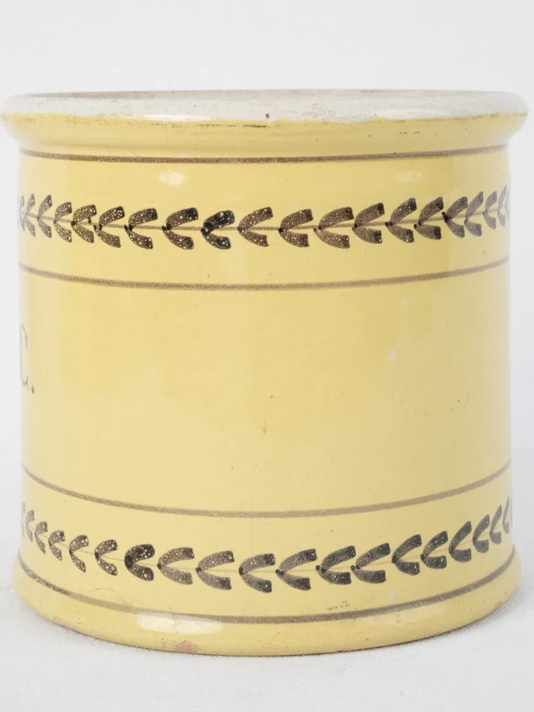 Antique French Tabac pot - yellow 6¾"