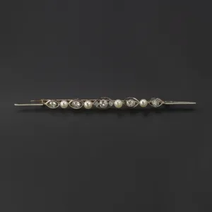 ANTIQUE PIN PENDANT DIAMOND PEARL PLATINUM 18k GOLD 1.65c VICTORIAN OLD MINE CUT