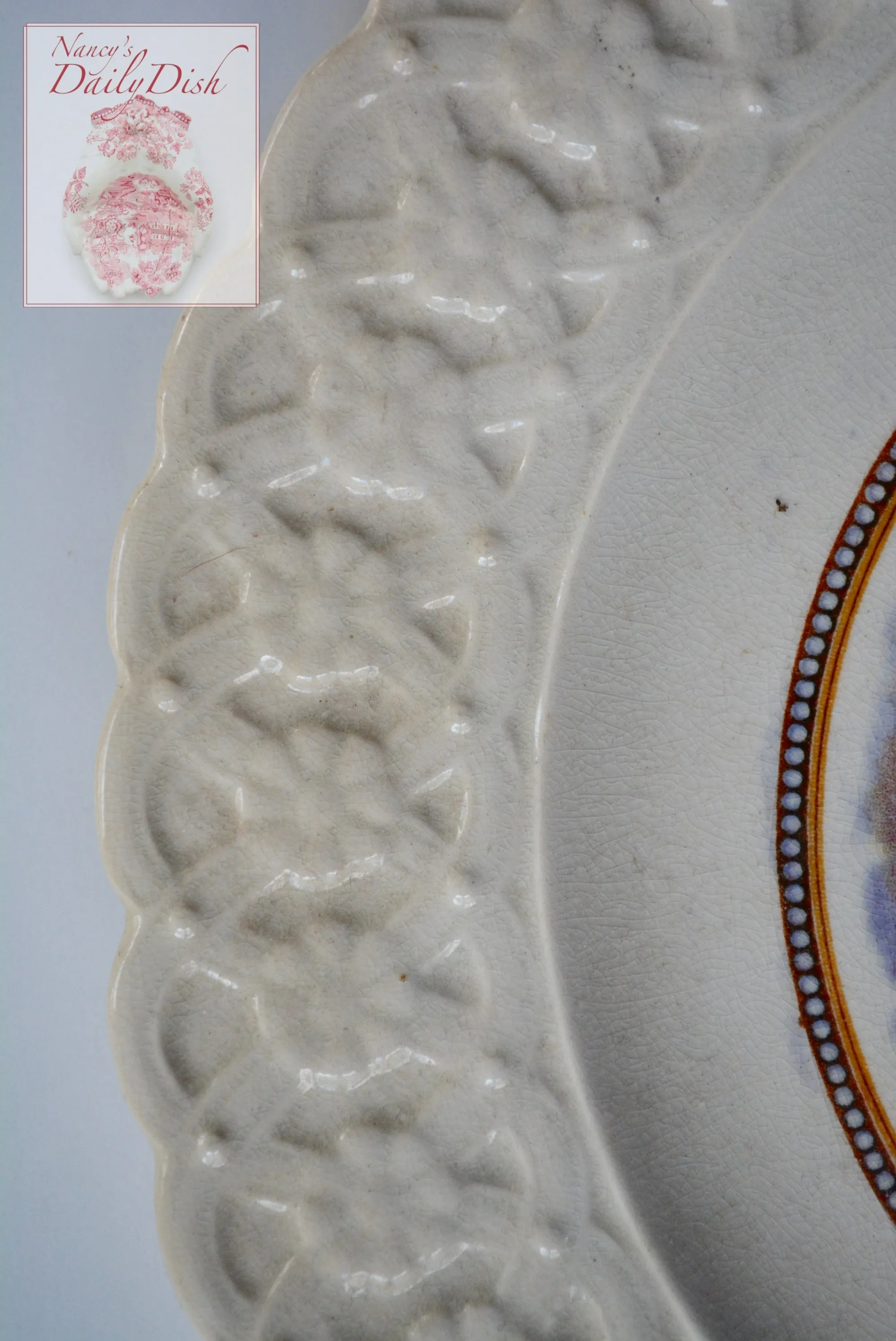 Antique Prattware Wash Day  Cattle / Cows Sheep & Dog Brown Transferware Plate Relief Border