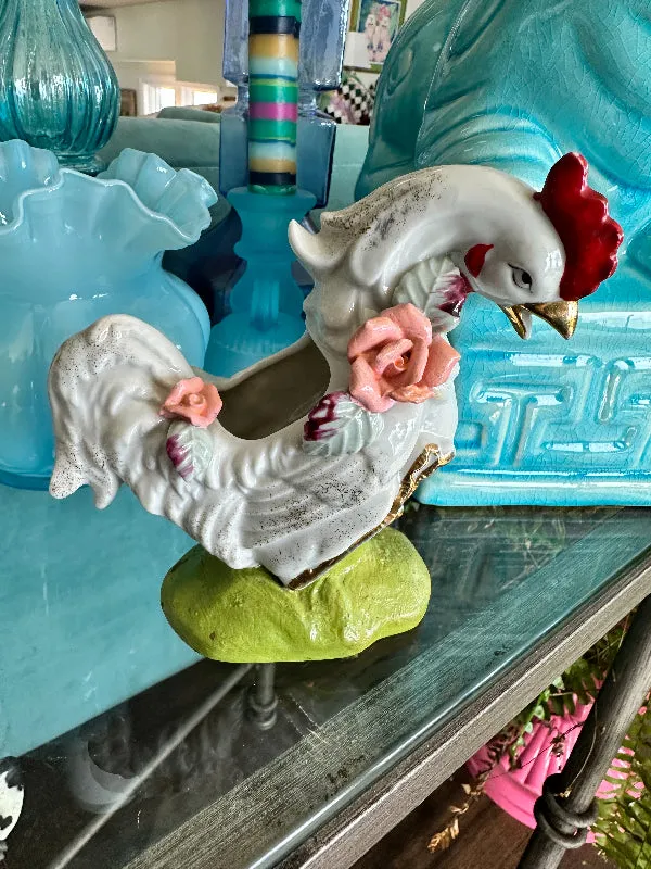 Antique Rooster Copadimonte Planter, 2 AVAILABLE, EACH SOLD SEPARATELY