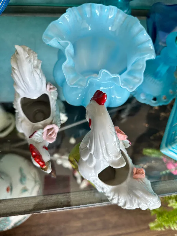 Antique Rooster Copadimonte Planter, 2 AVAILABLE, EACH SOLD SEPARATELY