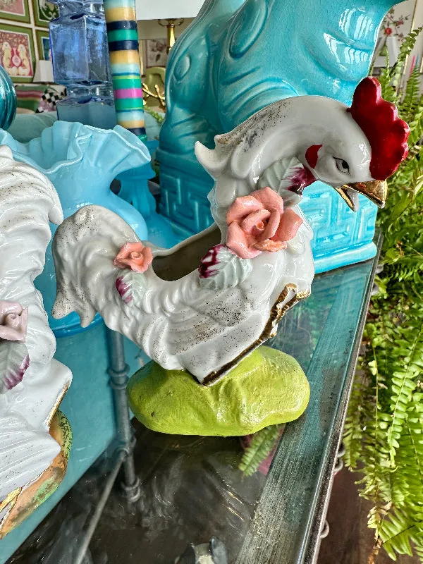 Antique Rooster Copadimonte Planter, 2 AVAILABLE, EACH SOLD SEPARATELY