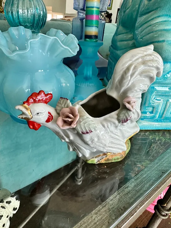 Antique Rooster Copadimonte Planter, 2 AVAILABLE, EACH SOLD SEPARATELY