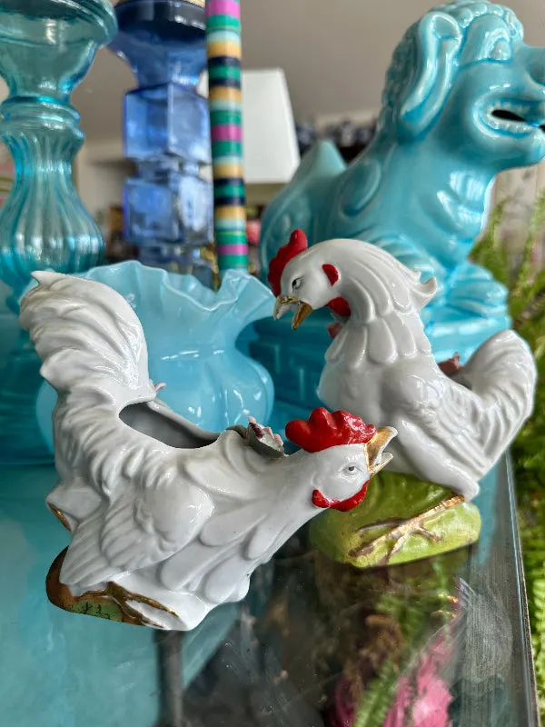 Antique Rooster Copadimonte Planter, 2 AVAILABLE, EACH SOLD SEPARATELY