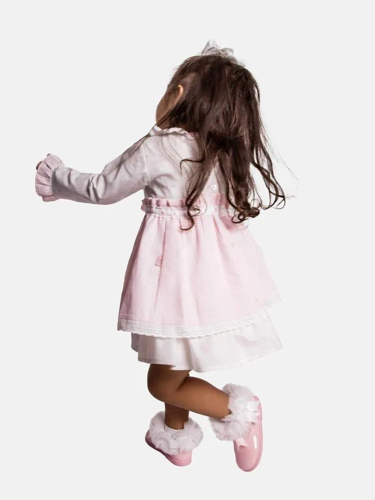 Baby Girl Eva Stripped Dress With Bow and Knickers - Baby Pink