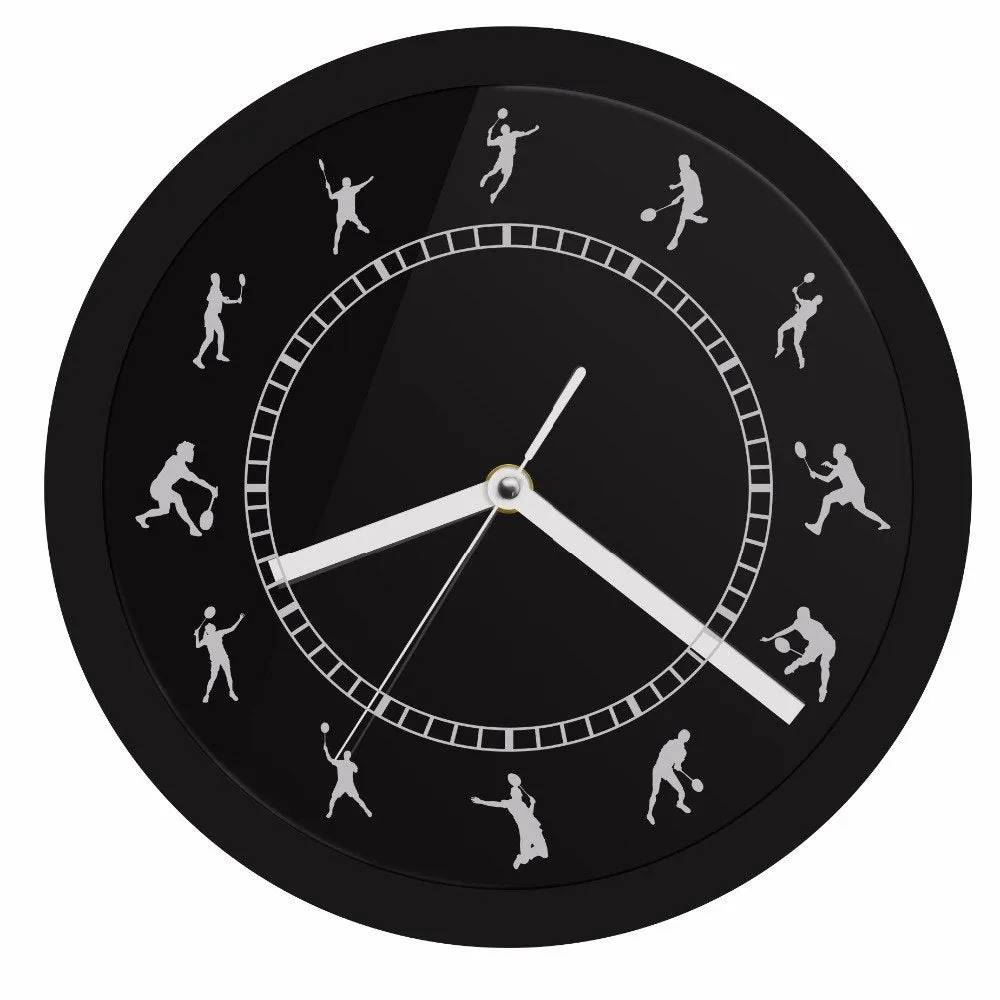 Badminton Time Black Round Badminton Players LED Silhouette Wall Clock Shuttlecock Luminous Wall Watch Badminton Home Decor Gift