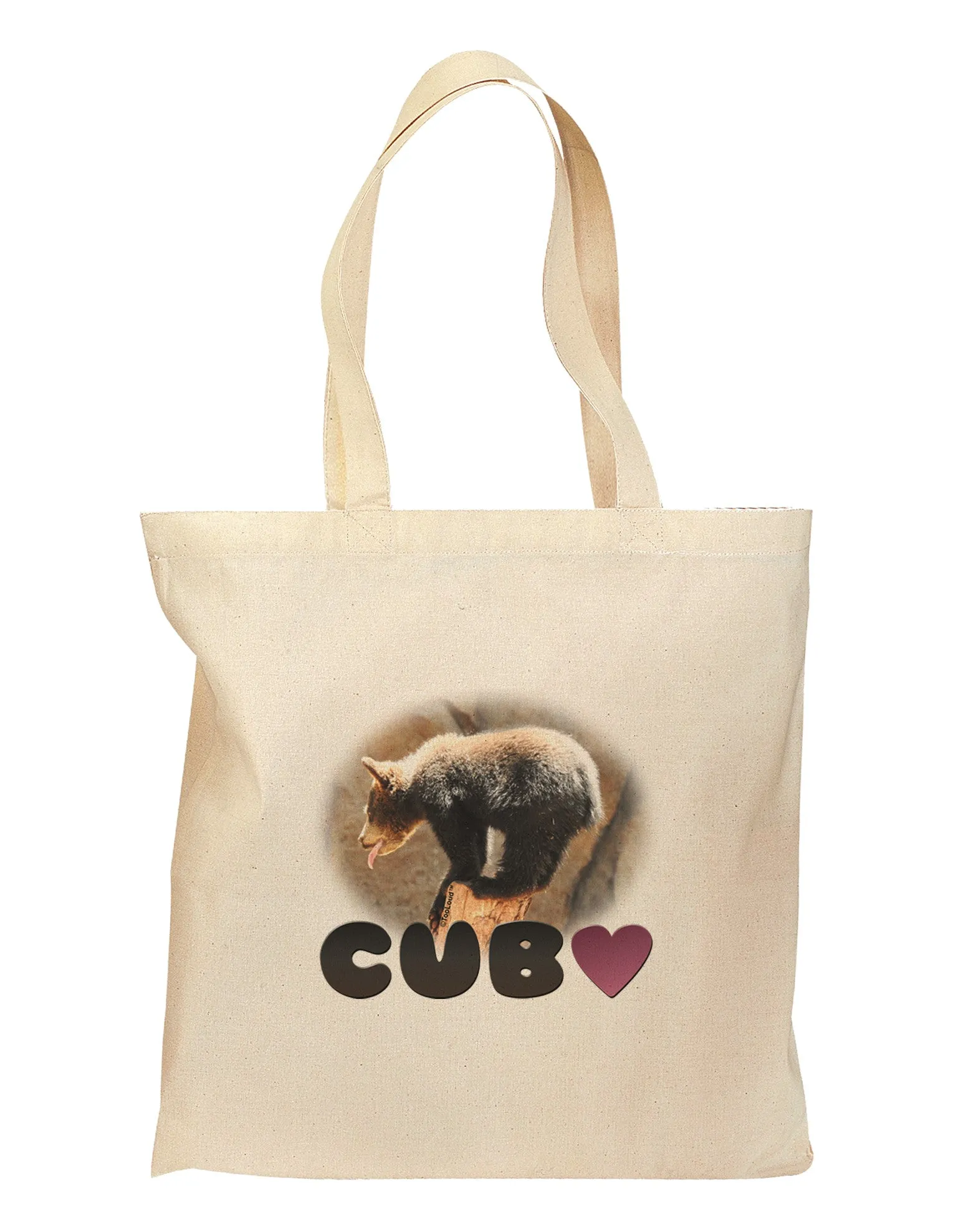 Balancing Bear Cub with Text Grocery Tote Bag - Natural