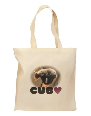 Balancing Bear Cub with Text Grocery Tote Bag - Natural
