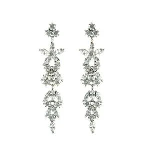Beautiful Long Multi Shape & Design CZ Statement Brass Earrings