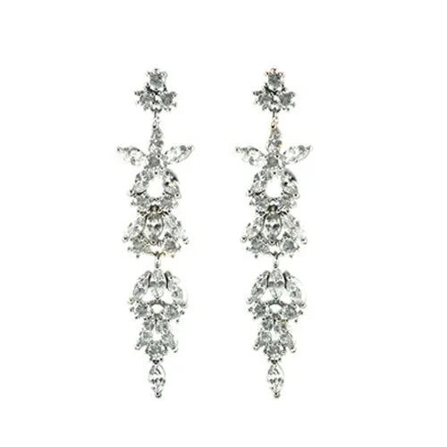 Beautiful Long Multi Shape & Design CZ Statement Brass Earrings