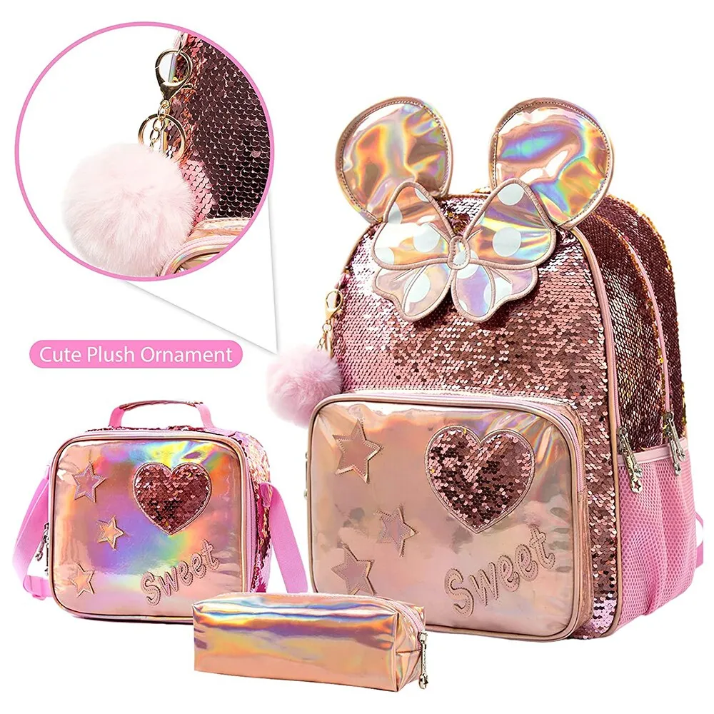 BIKAB School Bags for Girls School Backpack 16" Champagne Sequins School Supplies for Girls Backpacks for School Teenagers Girls