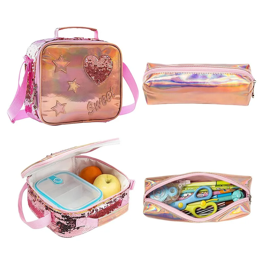 BIKAB School Bags for Girls School Backpack 16" Champagne Sequins School Supplies for Girls Backpacks for School Teenagers Girls