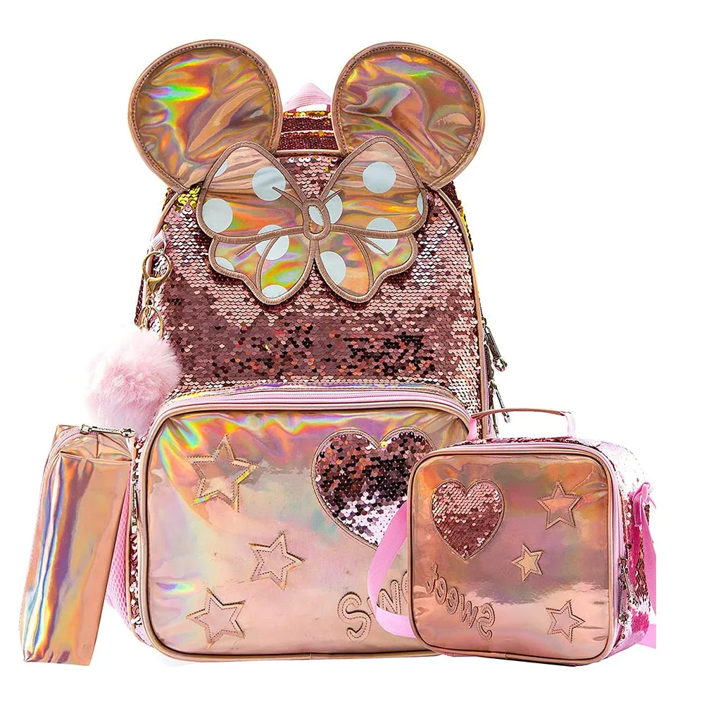 BIKAB School Bags for Girls School Backpack 16" Champagne Sequins School Supplies for Girls Backpacks for School Teenagers Girls