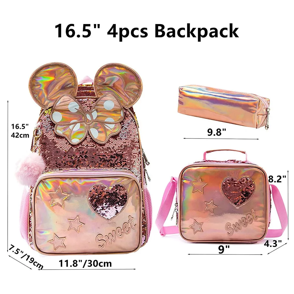 BIKAB School Bags for Girls School Backpack 16" Champagne Sequins School Supplies for Girls Backpacks for School Teenagers Girls