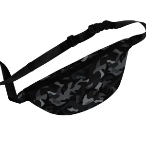 Black Camo Fanny Pack, Camouflage Waist Belt Bag Crossbody Women Men Hip Bum 90s Designer Shoulder Festival Waterproof