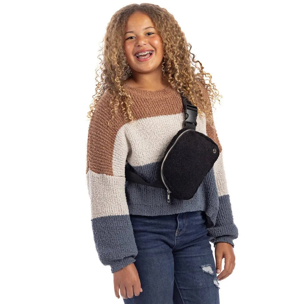 Black Sherpa Crossbody Sling Belt Bag
