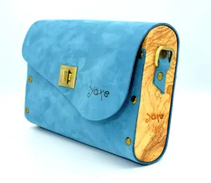 Blue matt leather olive wood women bag
