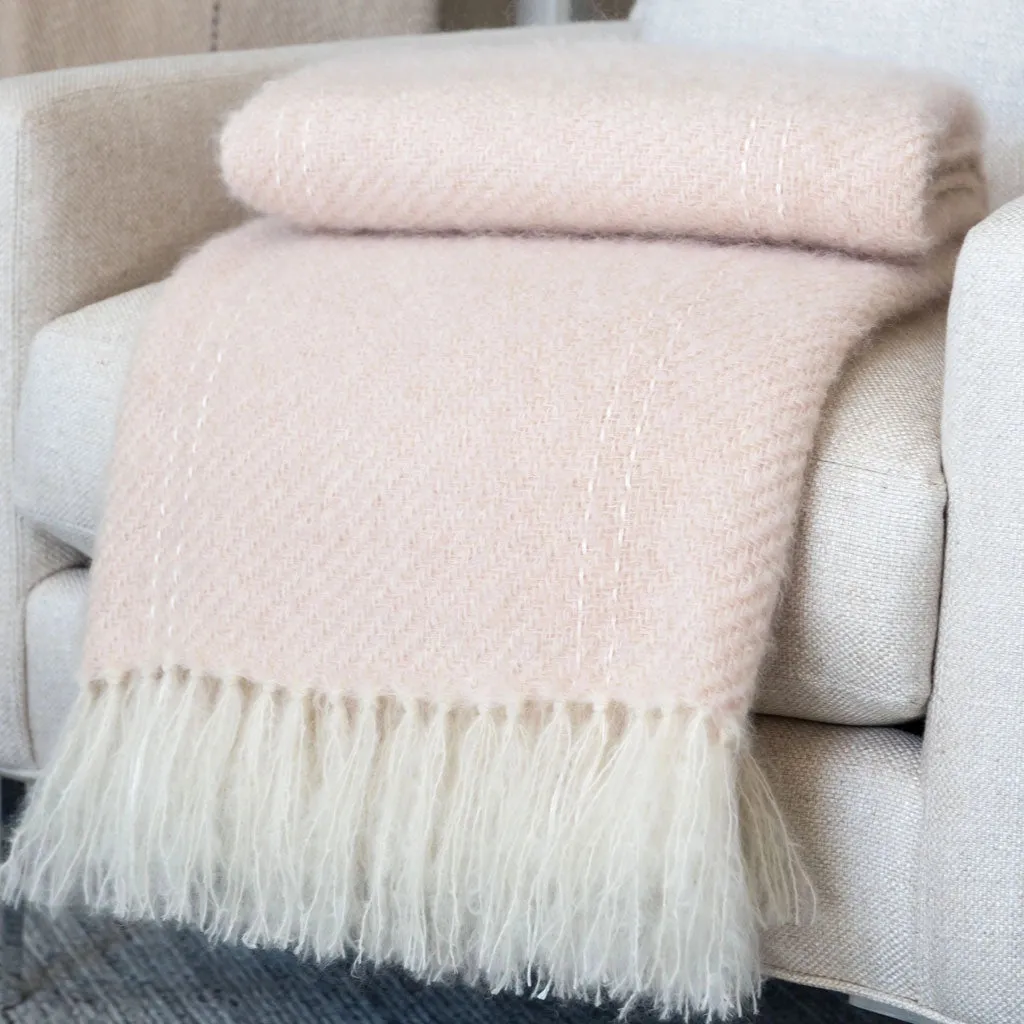 Blush Pink Handwoven Mohair Throw