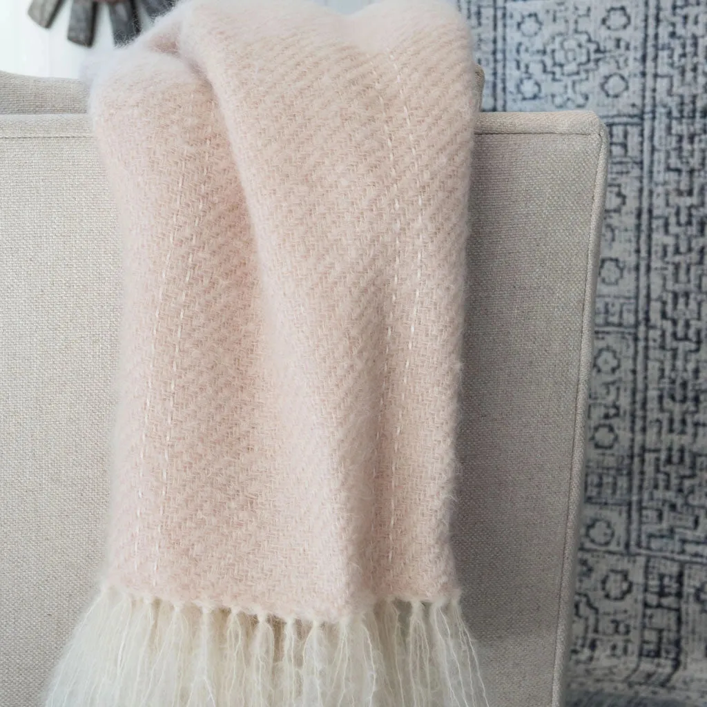 Blush Pink Handwoven Mohair Throw