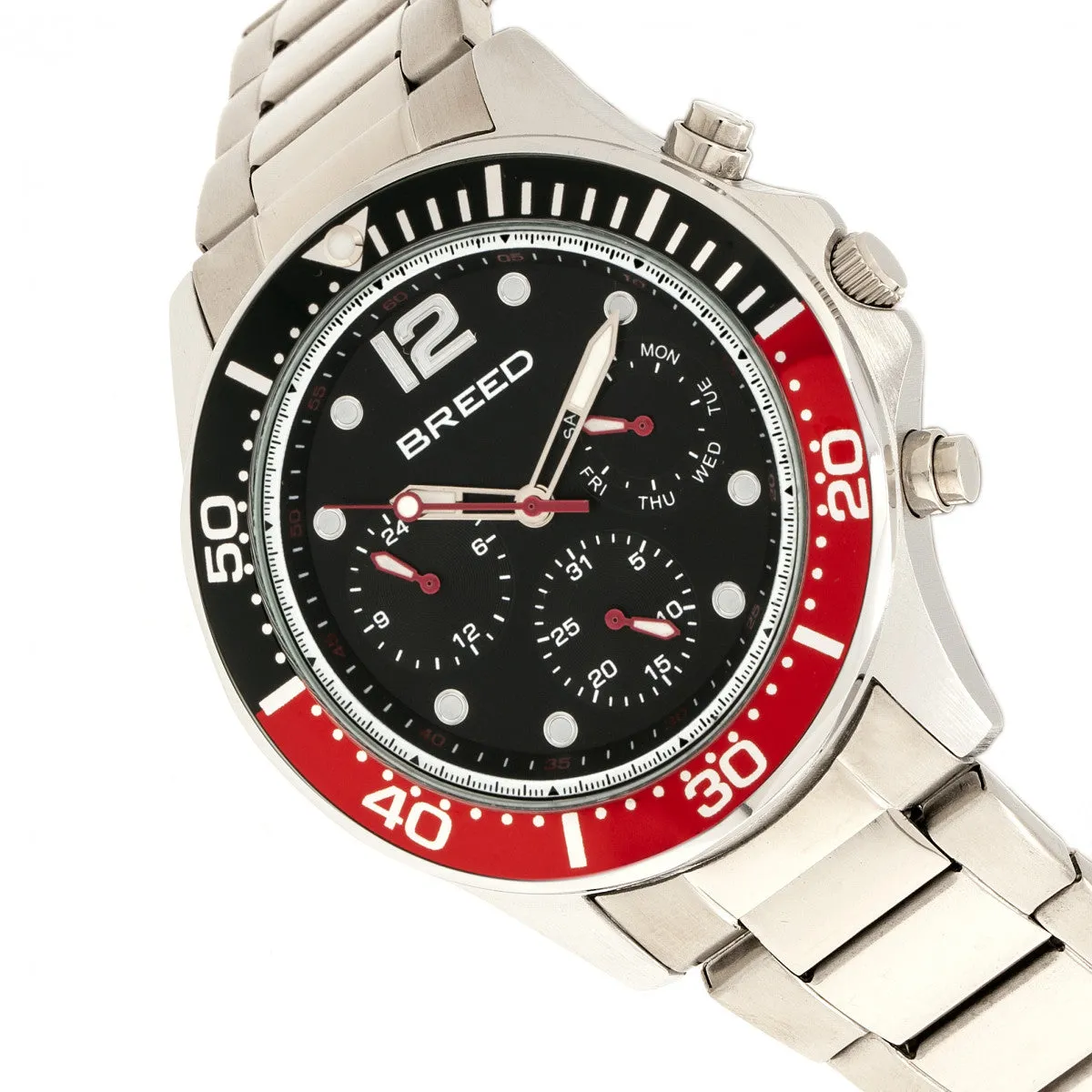 Breed Pegasus Bracelet Watch w/Day/Date - Red/Silver