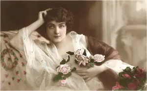 BW-12 Woman with Roses - Vintage Image