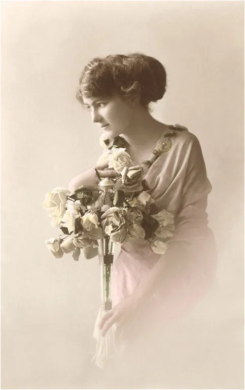BW-13 Woman with Roses - Vintage Image