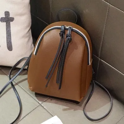 Casual Small Waterproof Backpack Women Solid Color Pu Leather School Bag Simple Mini Zipper Bookbags And Girls Travel Backpacks